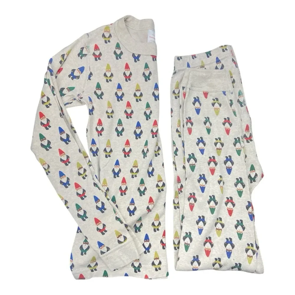 Hanna Andersson Holiday Gnome Long John Pajama Set‎ Cream Long Sleeve Kids 12